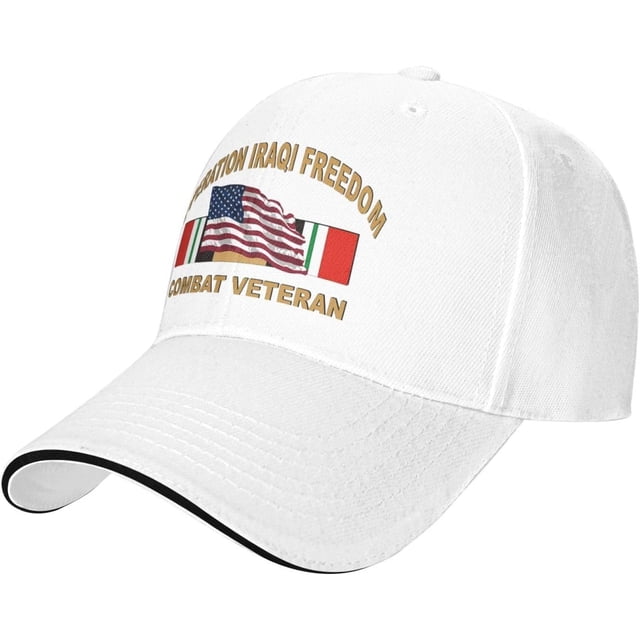 Operation Iraqi Freedom Combat Veteran with American Flag Baseball Cap Adjustable Sun Hat