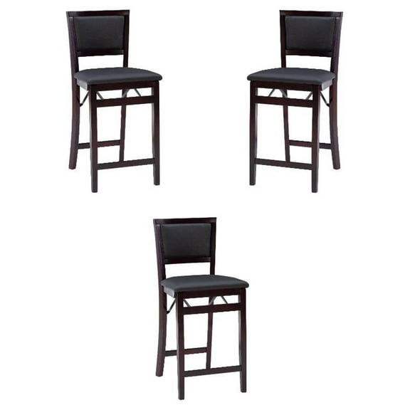 Pemberly Row 24" Pad Back Folding Counter Stool in Espresso - Set of 3