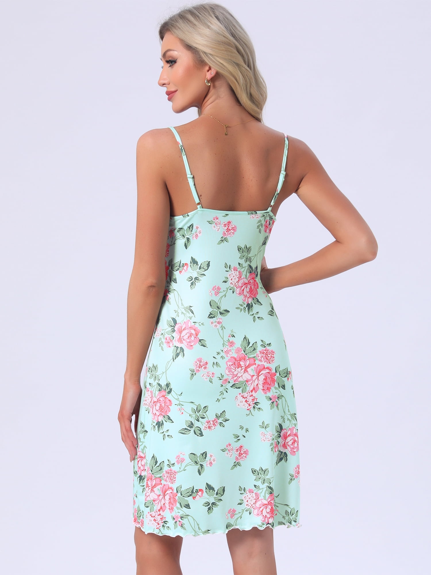 DARING DIVA Women's Floral Rose Sleeveless Spaghetti Strap Sleepdress S Green