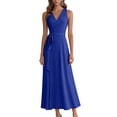 thumbnail image 4 of Delconic Sleeveless V Neck Wrap Dress for Women with Adjustable Waist Tie and Flared Hem Suitable for Daily Wear and Events Blue S, 4 of 5