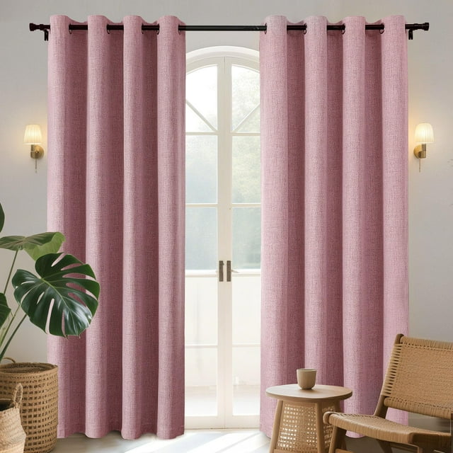 Joydeco Cortinas opacas de 84 pulgadas de largo, 2 paneles, cortinas de oscurecimiento de habitación Burg para dormitorio, 100% cortinas térmicas con textura negra, protección de privacidad, juego de