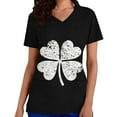 thumbnail image 3 of Feancey St. Patrick's Day Plus Size Scrubs for Women Lucky Shamrock Printed Scrub Tops Stretch Short Sleeve V Neck Nursing Shirts Clover Graphic Tees with Pockets Black M, 3 of 7