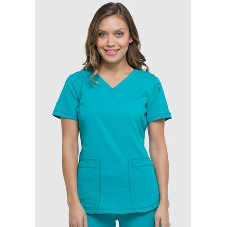 Dickies Dynamix Medical Scrubs Top for Women V-Neck DK730, L, Teal Blue