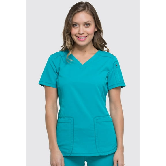 Dickies Dynamix Medical Scrubs Top for Women V-Neck DK730, L, Teal Blue