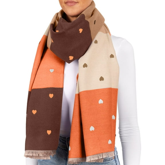 Yuanlong Winter Scarves Long Block Color Heart Print With Tassels Shawls Wraps Comfortable Neckwear Ladies Warm Scarfs