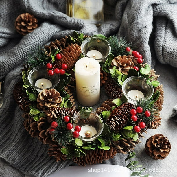 Christmas Wreath Candle Holder, Artificial Advent Wreath for