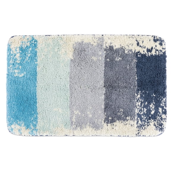 Unique Bargains Non Slip Machine Washable Plush Shaggy Bath Mat Blue 32" x 20"