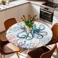 thumbnail image 2 of Blue Octopus Elastic Fitted Round Table Cover Ocean Fish Coral Seagrass Waterproof Outdoor Tablecloth for Holiday Party, Picnic, Patio & Dining Fits Tables Up to 45"-54", 2 of 8