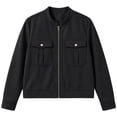 thumbnail image 7 of Women's Suede Cargo Jacket Workwear Long Sleeve Fall Coat Black Casual Trendy Outerwear for Daily Wear, 7 of 7