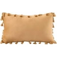 thumbnail image 2 of Nvzi Velvet Soft Solid Decorative Throw Pillow Cover with Tassels Boho Accent Cushion Case for Couch Bedroom Car Khaki 12''x20'', 2 of 4