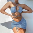 thumbnail image 3 of Women's Two Piece Swimsuit Fashion Sexy Hollow Open Back Bikini with Tie Side for Beach Pool,Light Blue,L, 3 of 7