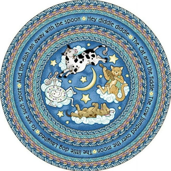 Joy Carpets 1474H-01 Hey Diddle Diddle Blue 5 ft.4 in. Round  WearOn Nylon Machine Tufted- Cut Pile Just for Kids Rug