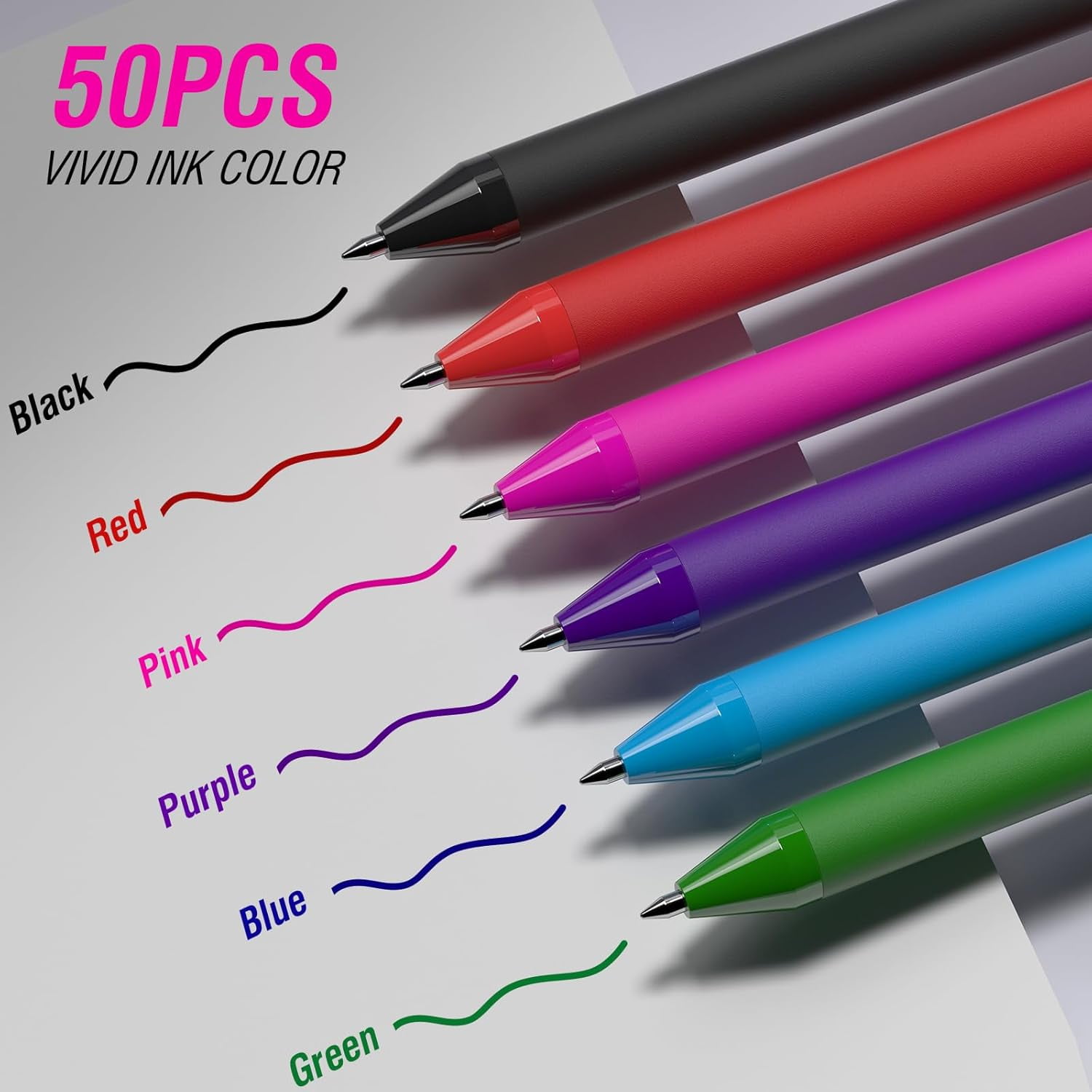 50 Pack Pink Ink Pens - Bulk Pens, 1.0MM Medium Point Ballpoint Pens, Smooth Writing No Bleed Retractable Ball Point Pen (Pink)