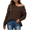 thumbnail image 2 of MSJbahu Brown Fall Womens Sweaters Chunky Cable Knit V-Neck Long Sleeve Solid Pullover Tops for Teen Trendy, 2 of 8