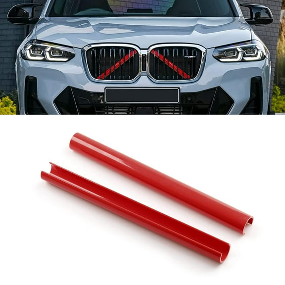 Xotic Tech Front Grille Insert Trims Stripes, Front Center Kidney Grilles Trim Compatible with BMW X3 X4 X5 F25 G01 G02 G05 (Red)
