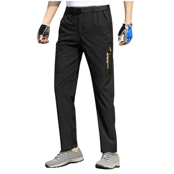 SuTry Men's Solid Color Pants Fall Trendy Fitting Elastic Waist Button Zipper with Belt Trousers for Golf Tennis Outdoor Activities(Black,3XL)