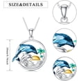 thumbnail image 2 of CACA LADY Dolphin Gifts for Women 925 Sterling Silver Dolphin Palm Tree Necklace Pendant with Blue Crystal Hawaiian Beach Themes Ocean Wave Jewelry Gifts for Women, 2 of 6