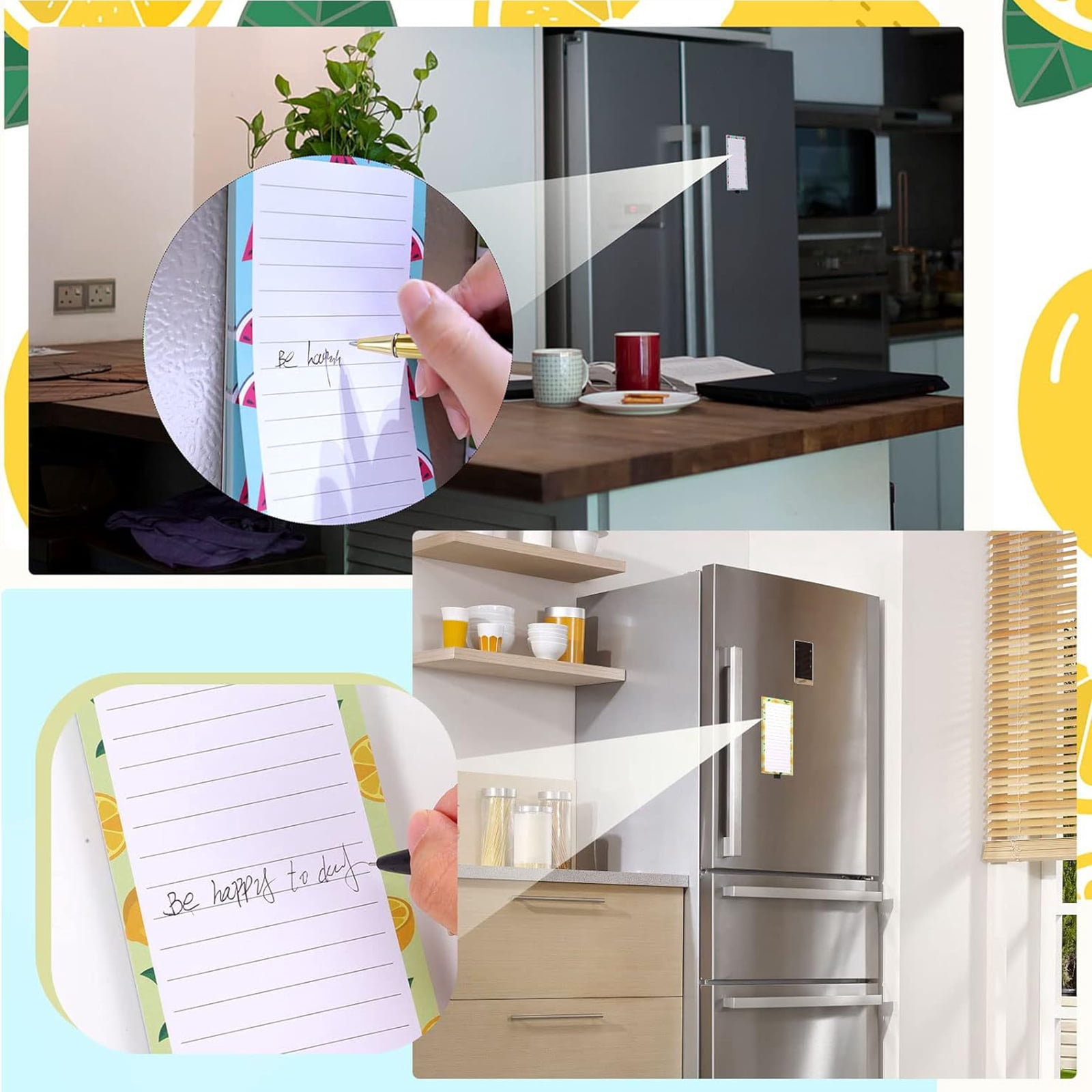 Magnet Notepads, 3x8Inch Fridge Magnet Shopping List Note Pad with Elastic Pen Holder, Fridge Grocery List Notepads