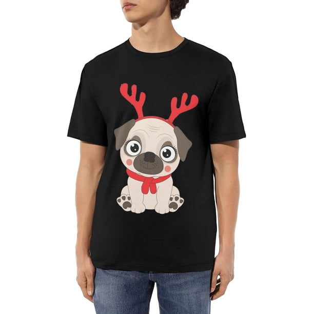 Cute Dog Cartoon in Christmas Men's Cotton T-Shirts Casual Basic Crew Neck Tshirts Short Sleeve Fashion Tee Shirts,