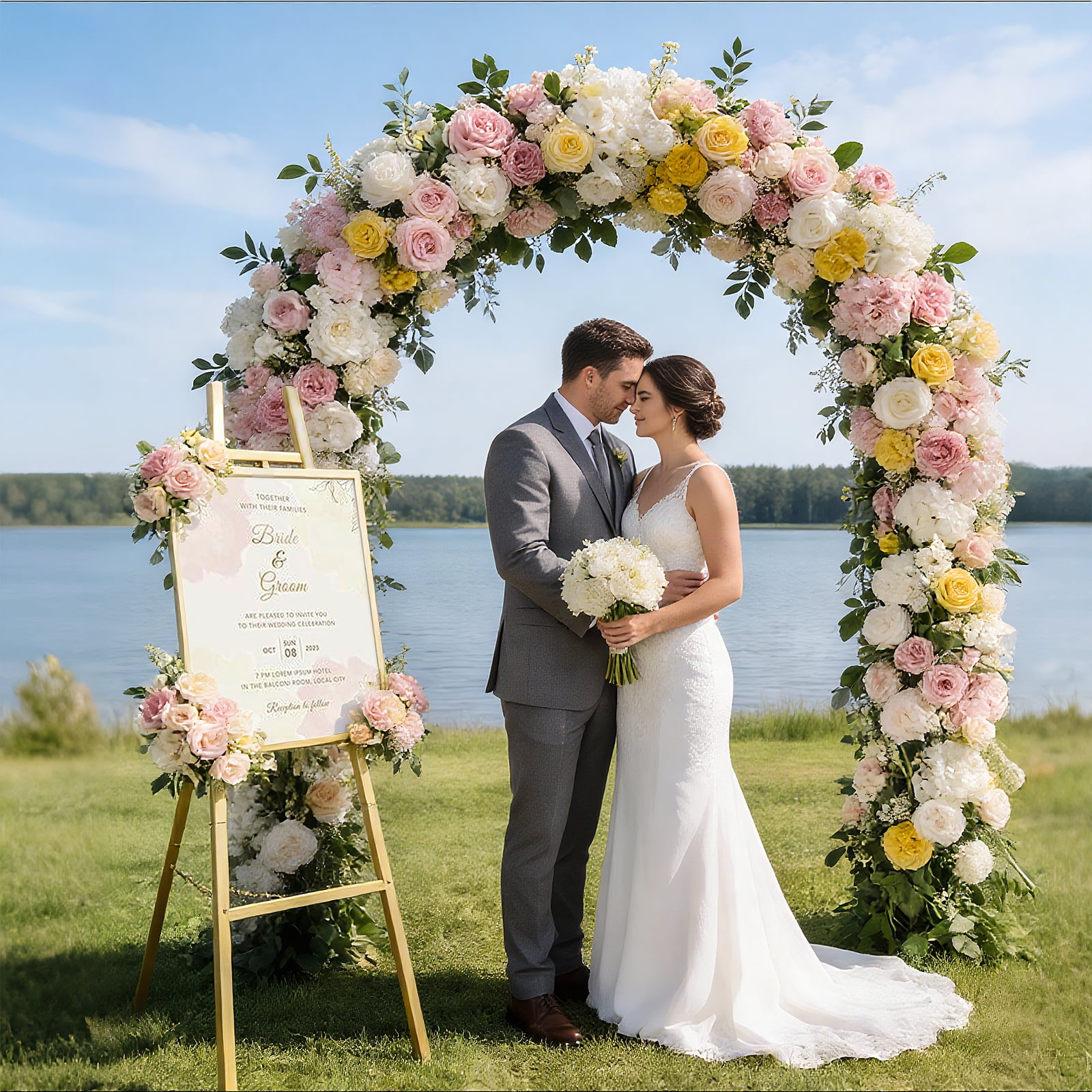 Yacona Easel Stand for Sign, Adjustable Metal Easels for Display with Adjustment Chain, Heavy Duty Poster Stand, for Wedding Sign, Poster, Painting, Displays, Gold