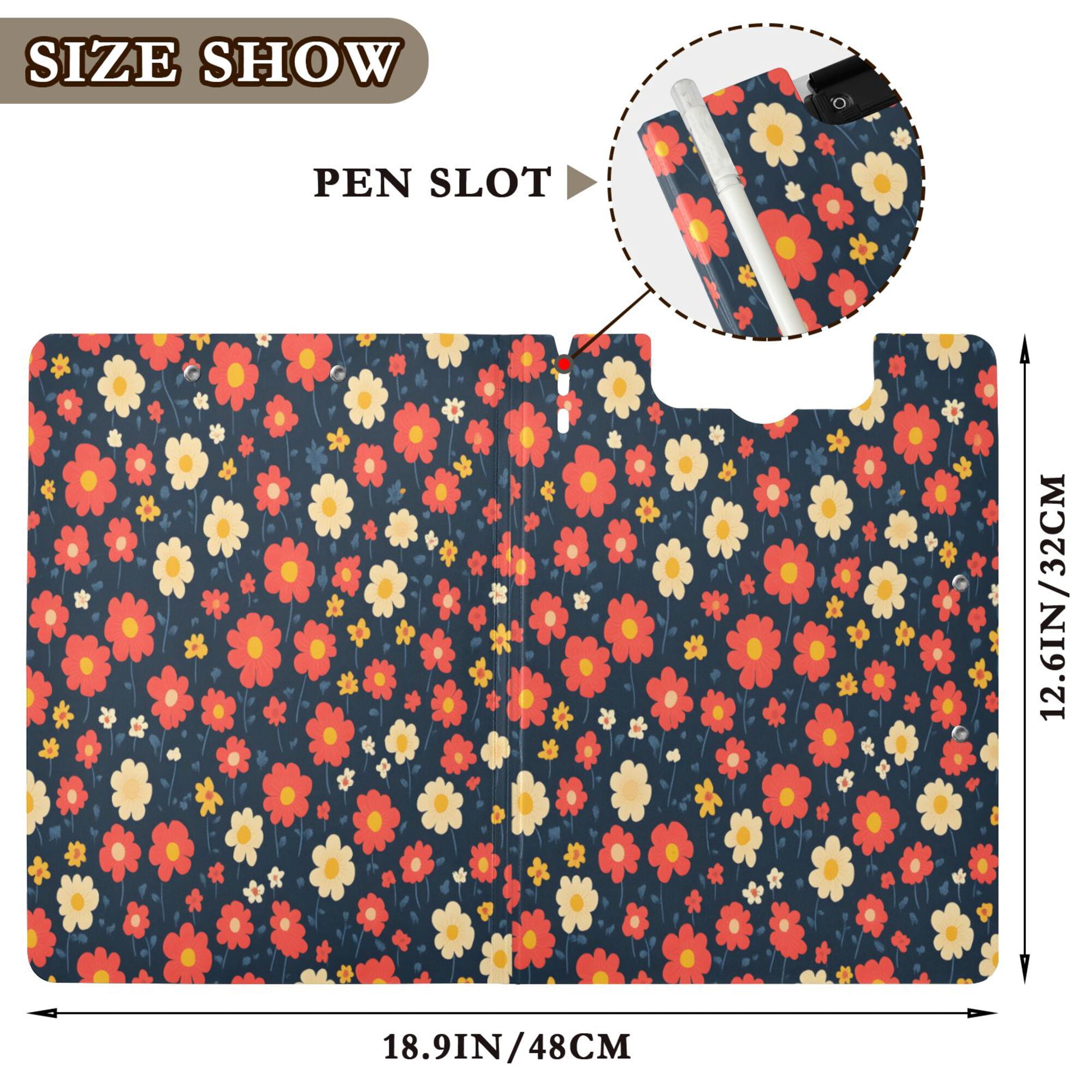 FORMRS A4 Clipboard Folder with Pen Holder Horizontal Foldable School Office Binder, Red Floral