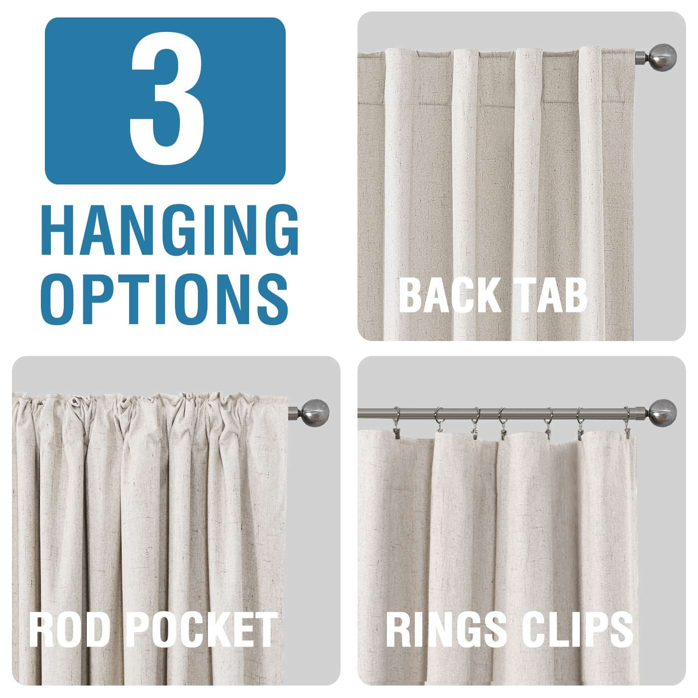 H.VERSAILTEX Contemporary Faux Linen 100% Blackout Back Tab/Rod Pocket/Hook Belt Thermal Insulated Curtain Sets for Bedroom, 2 Panels, 52"x 96", Ivory