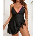 thumbnail image 7 of AKOEE Plus Size Swimsuit for Women One Piece with Shorts Swim Skirt Swimwear Colorblock Strappy Bathing Suit (XL, Black), 7 of 7