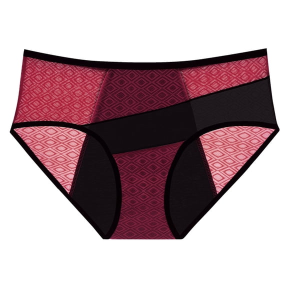 Minjewel Ladies' Mid Waist Breathable Physiological Menstrual Period Underwear, Hygiene Pants for Women, Comfortable Period Panties,Red,L