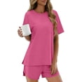 thumbnail image 3 of yillto Womens Shorts Set 2 Piece Outfits Summer Lounge Short Sleeve Tops Matching Sweatsuit Casual Sets, 3 of 6