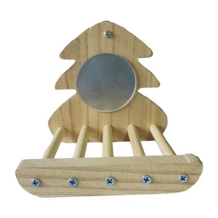 FashionCha Parrot Bird Mirror Birdcage Accessory Cage Stand for Finch Canary Cockatiels wood color
