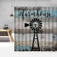thumbnail image 5 of Farmhouse Shower Curtain, Black Windmill Teal Grey Vintage Rustic Country Wooden Plank Bathroom Curtain, Farm Wood Barn Door Fabric Bathroom Hook Set 70x70 Inches Farmhouse1, 5 of 7