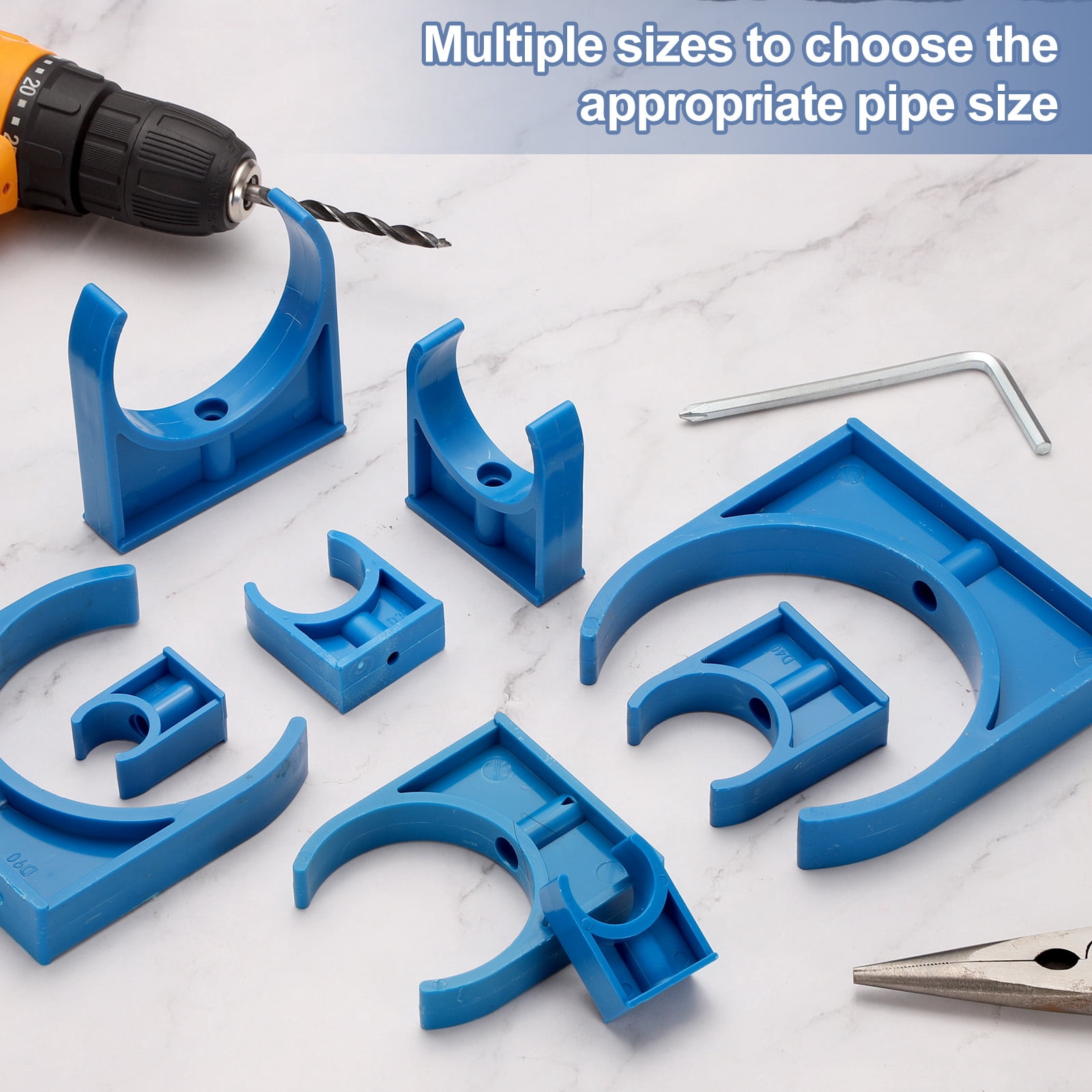 40Pcs Water Pipe Clamps Clips, U-Shaped Water Pipe Buckles Pipe Tubing Clamps for 1.3" OD TV Trays Pipe Tubing Hose Hanger Support Tubing, Blue