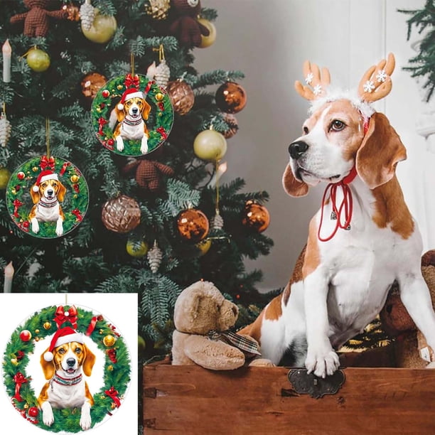 Adornos navideños, adornos navideños, regalos navideños, adornos navideños de patas de beagle, adornos navideños planos de acrílico para árbol de Navidad, adornos colgantes para el hogar