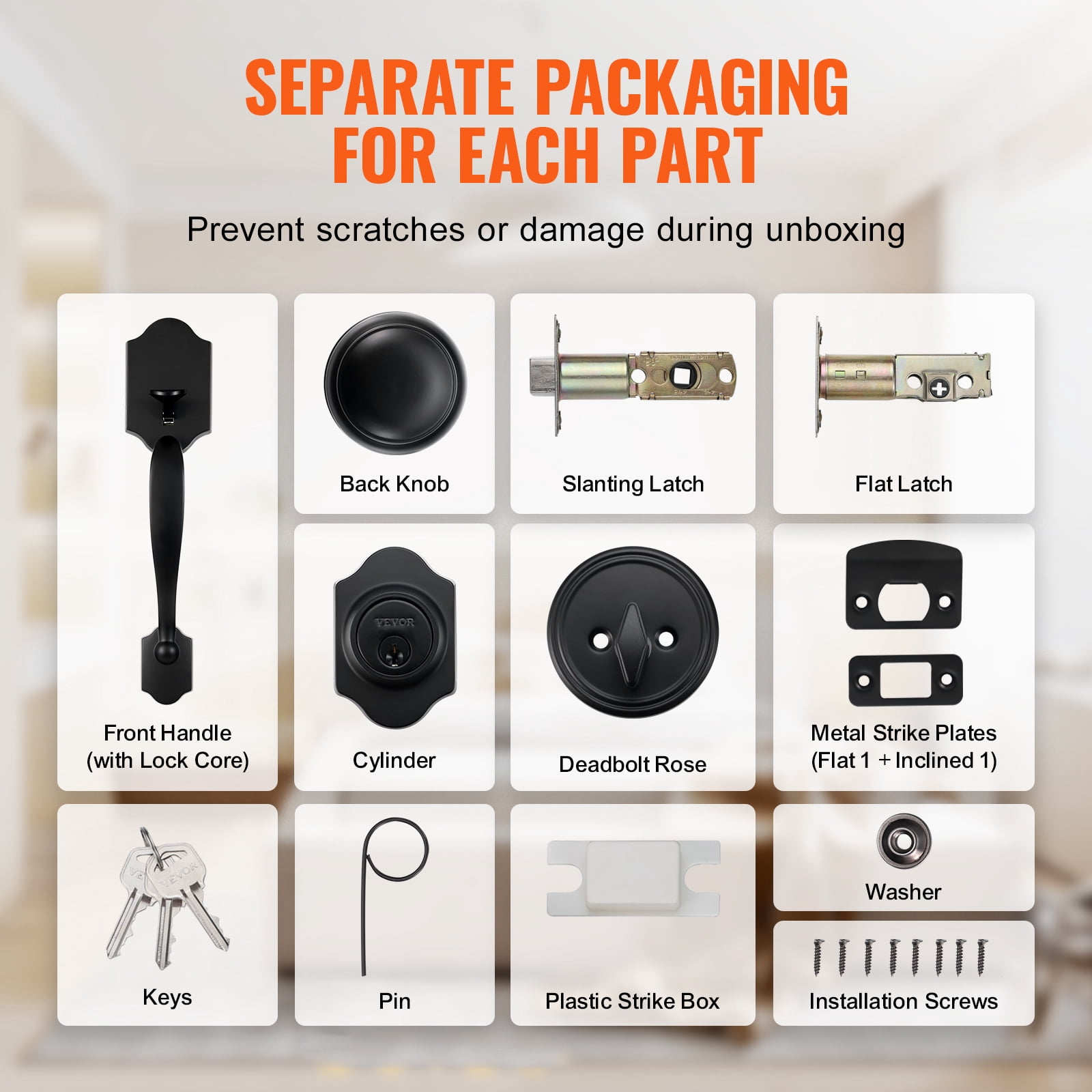 VEVOR Front Door Handle and Deadbolt Set, Matte Black Front Door Lock Set with Interior Knob, Adjustable Hole Spacing Single Cylinder Handleset, for Right and Left Handed Entrance and Front Door