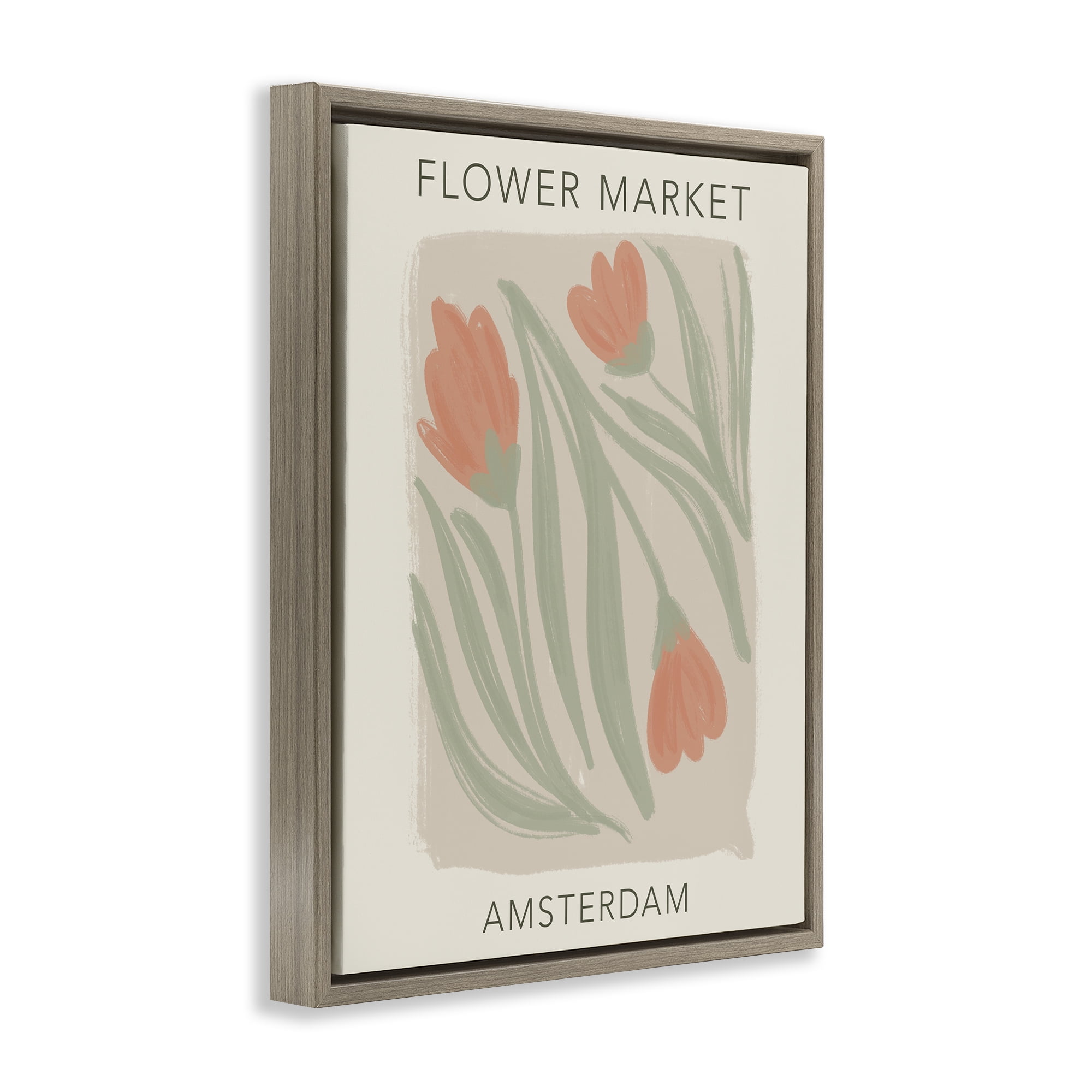 Stupell Industries Soft Amsterdam Flower Market Brown Framed Floater Canvas Wall Art, design by Lucille Price