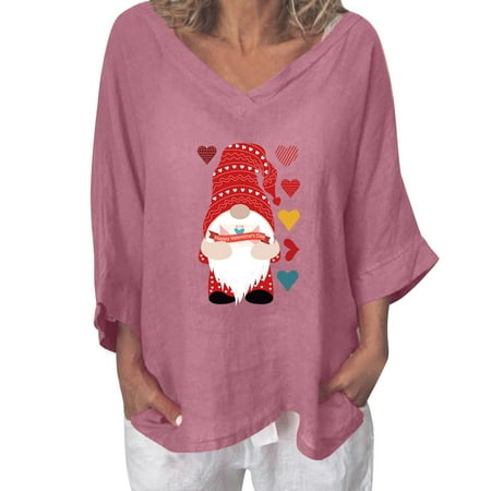 

LBECLEY Womens Tee Shirt Loose Valentine s Sleeved Day Long Print Shirt Pullover Women s Casual Blouse Women s Blouse Loose Maternity Shirts Women Polyester Pink Xl