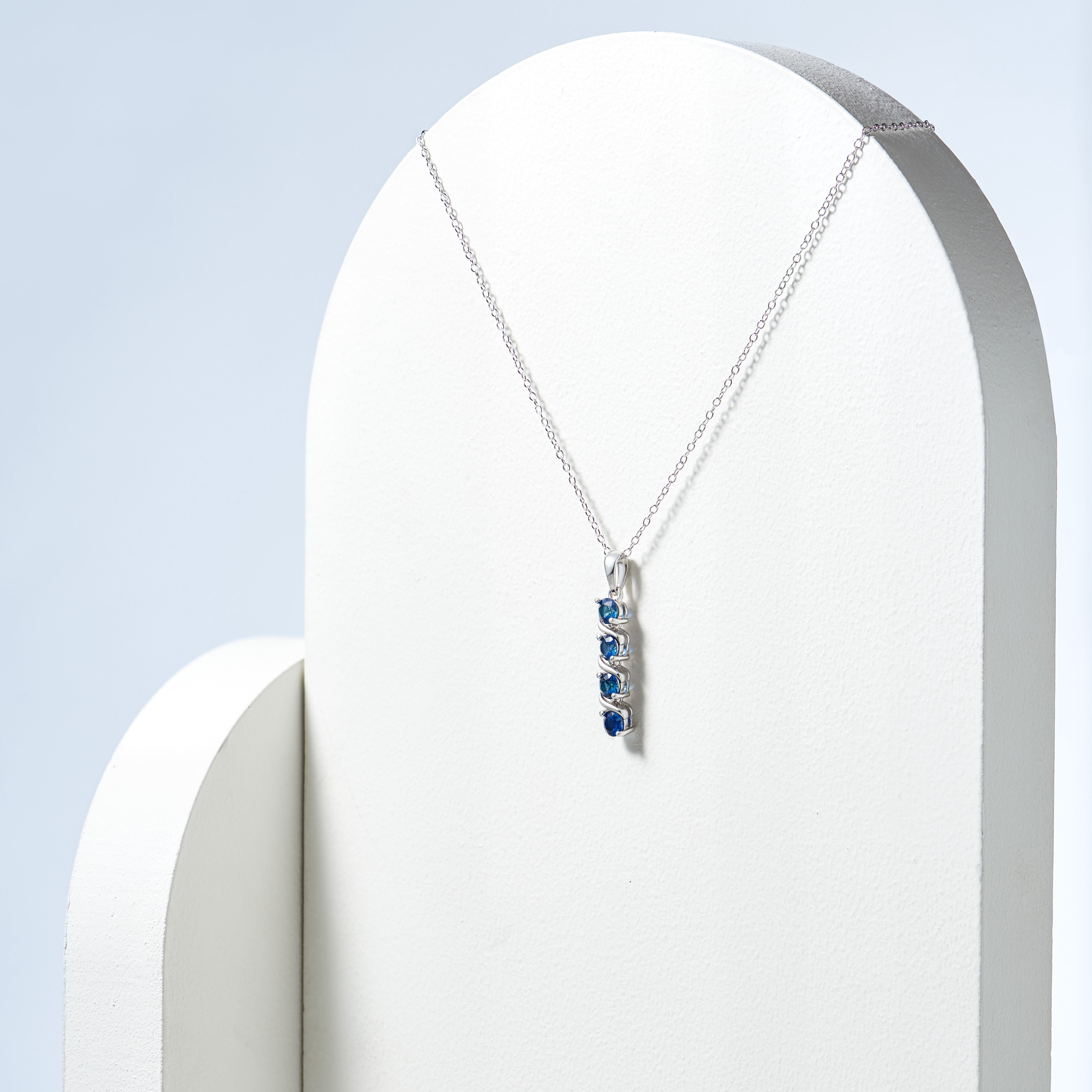 Forever Facets Created Blue Sapphire September Birthstone Drop Pendant in Sterling Silver, Adult Female