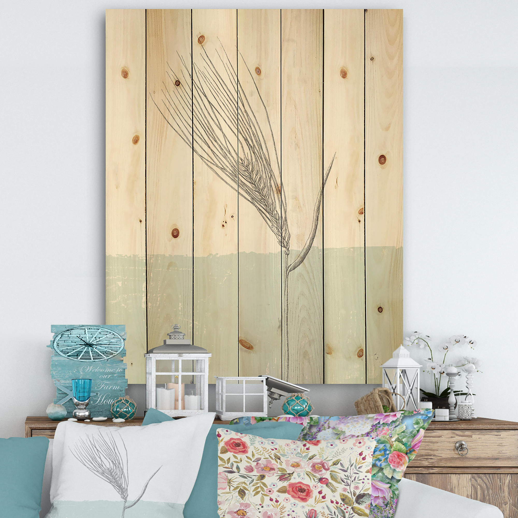 Designart 'Natural Element Farmhouse I' Cottage Print on Natural Pine Wood