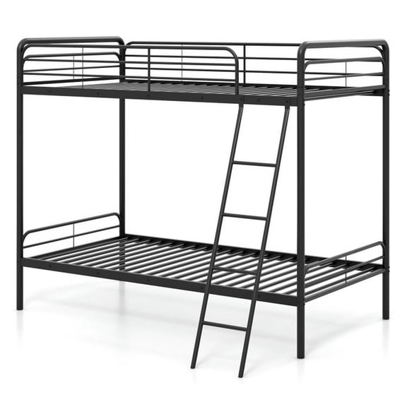 Yardi Yarda Heavy Duty Metal Bunk Bed with Ladder and Safety Guardrails, Bunk Bed Frame for Indoor, Black
