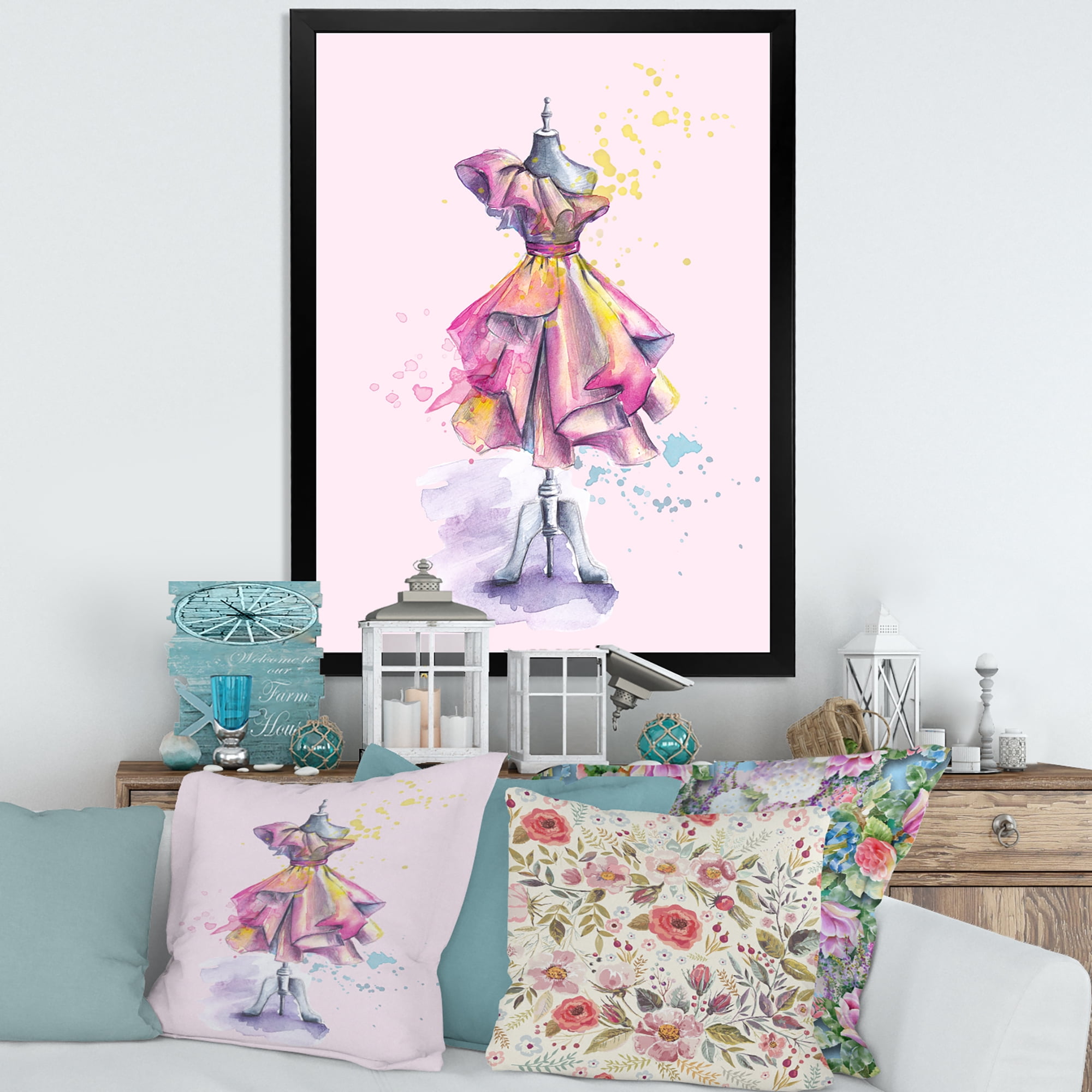 Designart 'Beautiful Purple Dress With Folds On Fashion Mannequin' French Country Framed Art Print