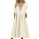 thumbnail image 1 of Vestido largo boho para mujer: vestido informal de manga corta con cuello en V, botones y bolsillos, cintura alta, 1 of 5
