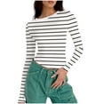 thumbnail image 7 of Taqqpue Women's Long Sleeve Shirts Casual Striped Print Crew Neck Crop Tops Basic Going Out Slim Fit Tight Y2K Blouse Tops, 7 of 7