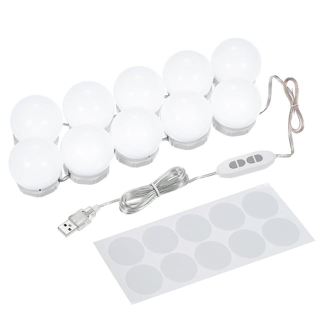 Ensemble de Lumières Miroir de Coiffeuse à DEL avec 10 Ampoules, 3 Modes de Couleur et 10 Niveaux de Luminosité Réglables, Guirlande Lumineuse Miroir Alimentée par USB pour Table de Maquillage