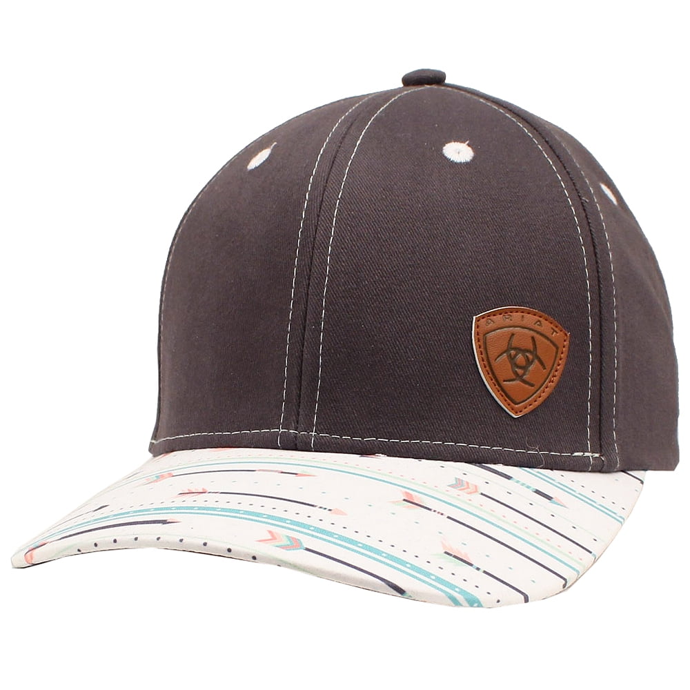 Ariat ARIAT WOMENS HAT BASEBALL CAP SNAP BACK ARROWS LEATHER LOGO GREY