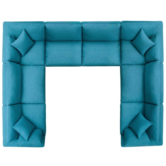 Modern Contemporary Urban Design Living Room Lounge Club Lobby Sectional Sofa Set, Fabric, Aqua Blue