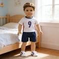 thumbnail image 6 of 18 Inch Doll Soccer Outfit, Striped Football Jersey & Shorts Casual Set, Sports Team Uniform for 18" Dolls Match Play Costume, 6 of 6