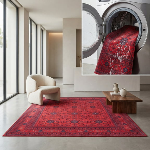 SAFAVIEH Orlando Martina Geometric Machine Washable Area Rug, Red/Black, 8' x 10'
