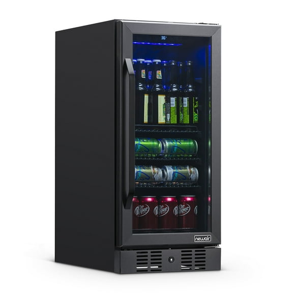 NewAir 15" Built-In 96 Can Beverage Cooler with Black Stainless Steel Door