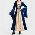 thumbnail image 2 of Renaissance Velvet Dress Women Costume, Medieval Lace up Dress, Vintage Flare Sleeve Renaissance Maxi Dress for Halloween Blue M, 2 of 9