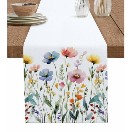 

Table Runner Dresser Scarf 13 x 70 Inch Spring Watercolor Pink Blue Wildflower Flower Leaf Plant Table Runners Non-Slip Heat Kitchen Dining Table Decor for Indoor Outdoor Home Party Decoration